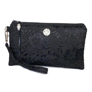 Bolso de mano de encaje negro, cartera de mano para novia, dama de honor, novia, boda, madre, fiesta de noche, bolsa de maquillaje, soporte para teléfono, regalo para ella