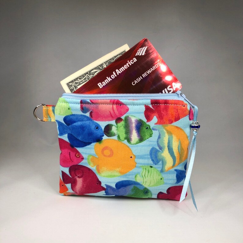 Optional Lanyard Neck Wallet,Mini Wallet Sea Creatures Tropical Fish Coin Purse Great Gift, Ocean Pouch Sea Life Nautical Coin Purse