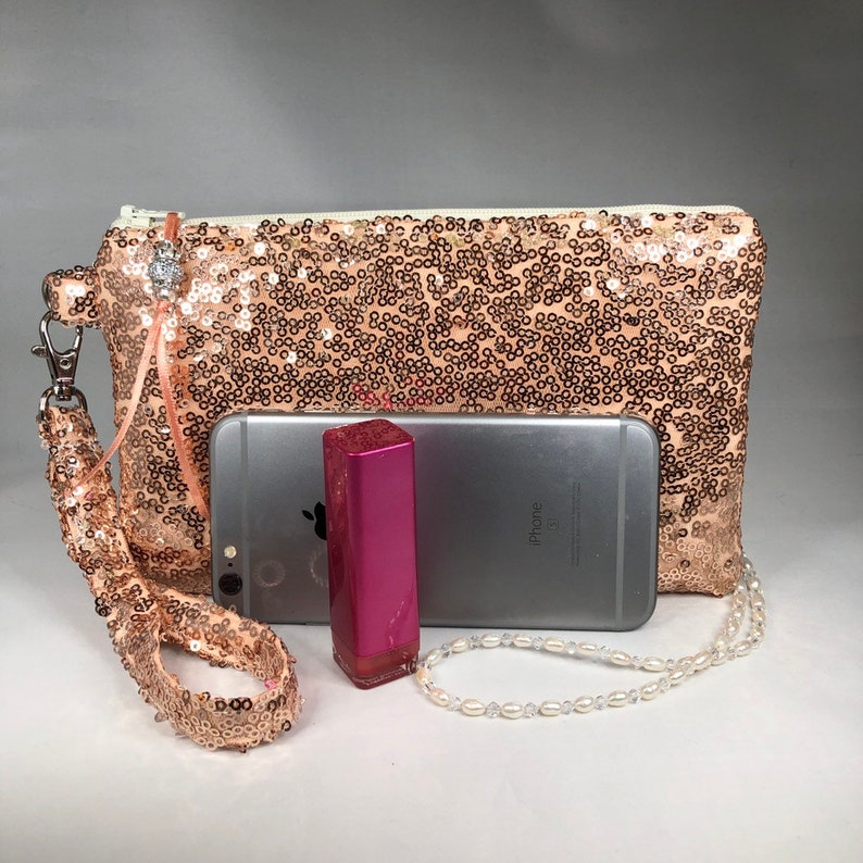 Rose Gold Sequin Wristlet Purse Sparkle Bridal Clutch for Etsy