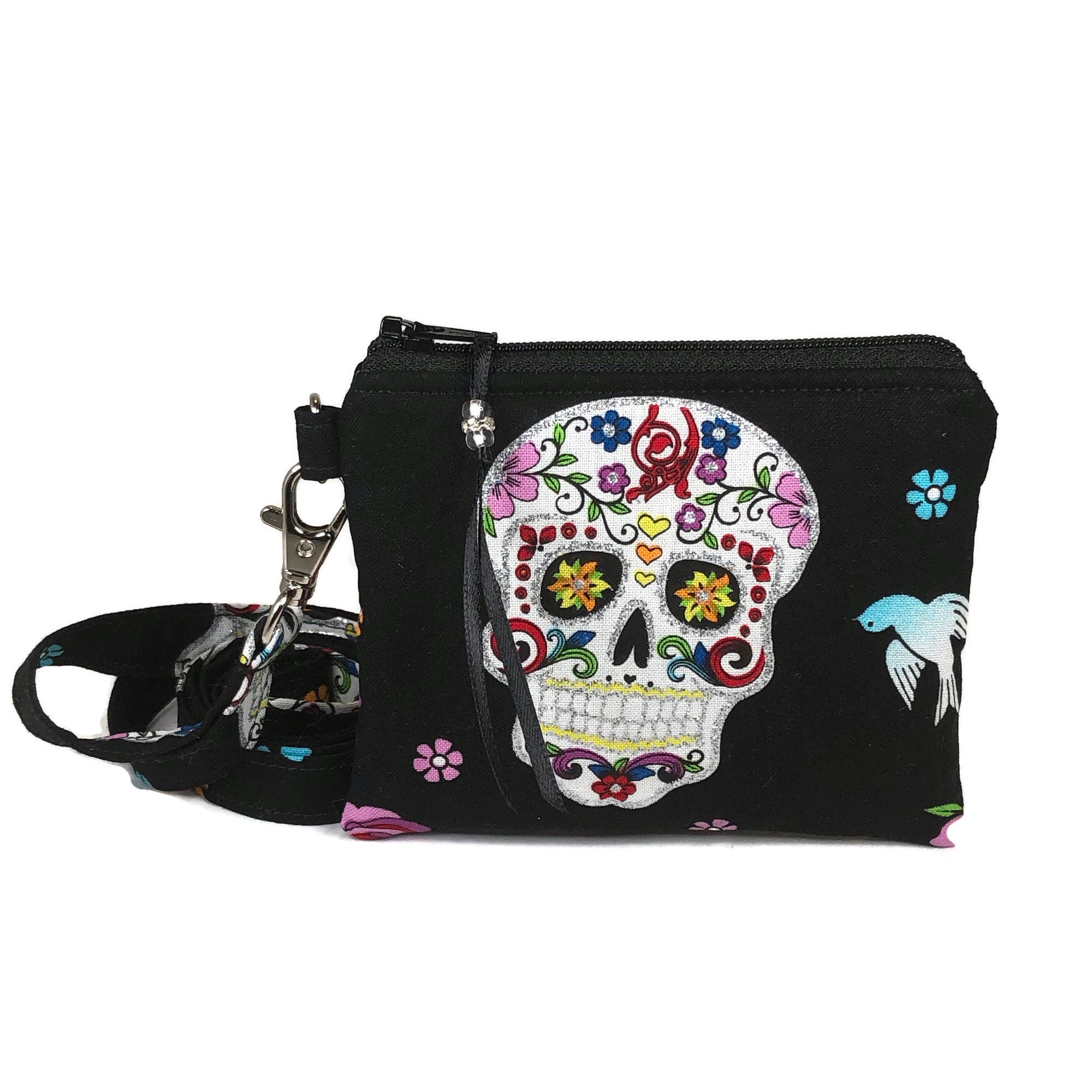 QIEARA Sugar Skull and Roses Buckle Coin Purses Pouch Clasp Closure Change Wallets Gifts for Women Key Holder 