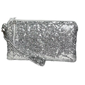 Silver Sequin Wristlet Purse, Bridal, Clutch for Bride, Bridesmaid, Evening Bag, Formal Purse, Make Up Bag, Phone Holder, Gift For Her