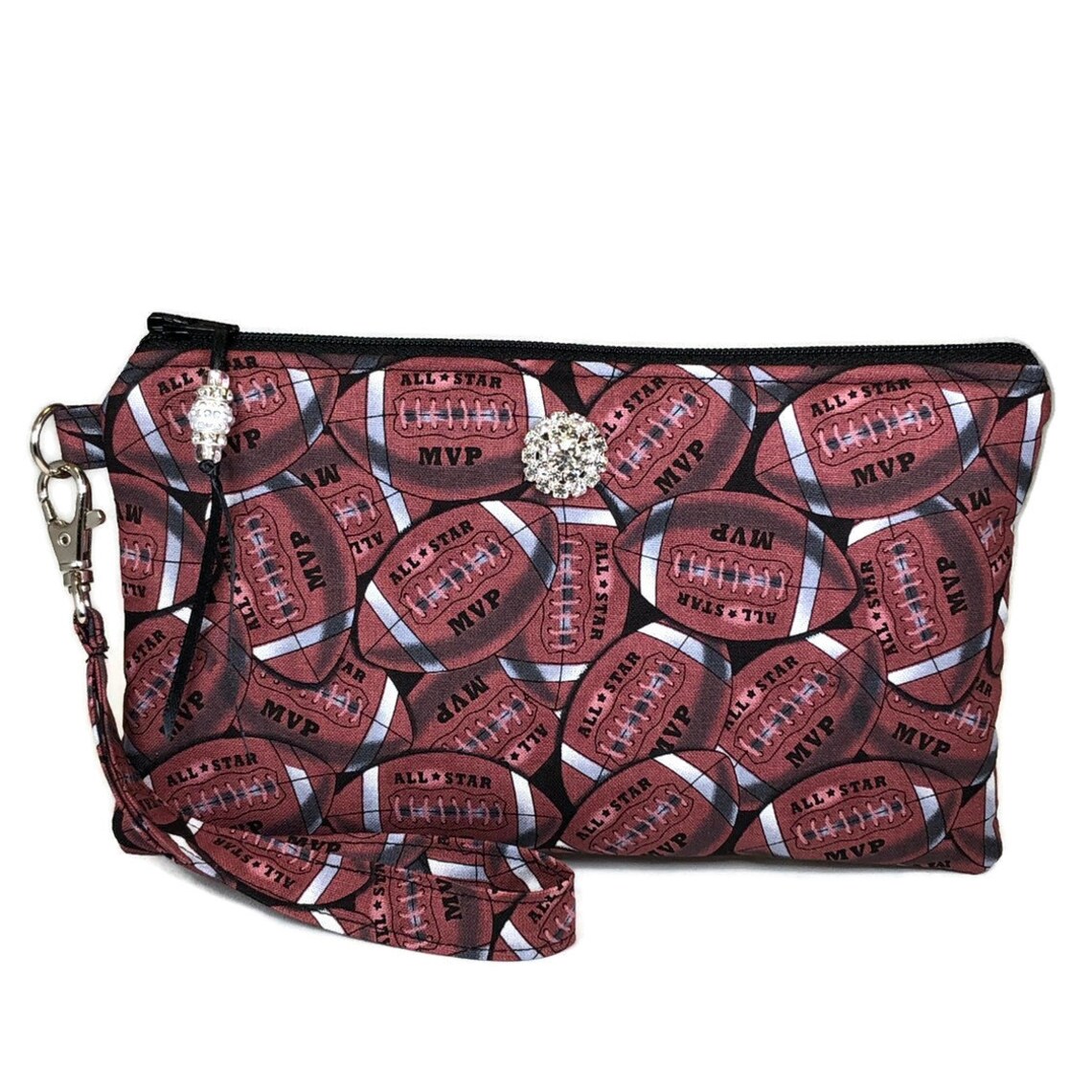 Football Wristlet Purse Sports Rhinestone Clutch Makeup Etsy