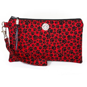 Monedero con estampado de huellas de patas, para amantes de los perros o los gatos, mamás de gatos, mamás de perros, diamantes de imitación, cartera de mano, soporte para teléfono, neceser de maquillaje, regalo para ella, mamá, hija