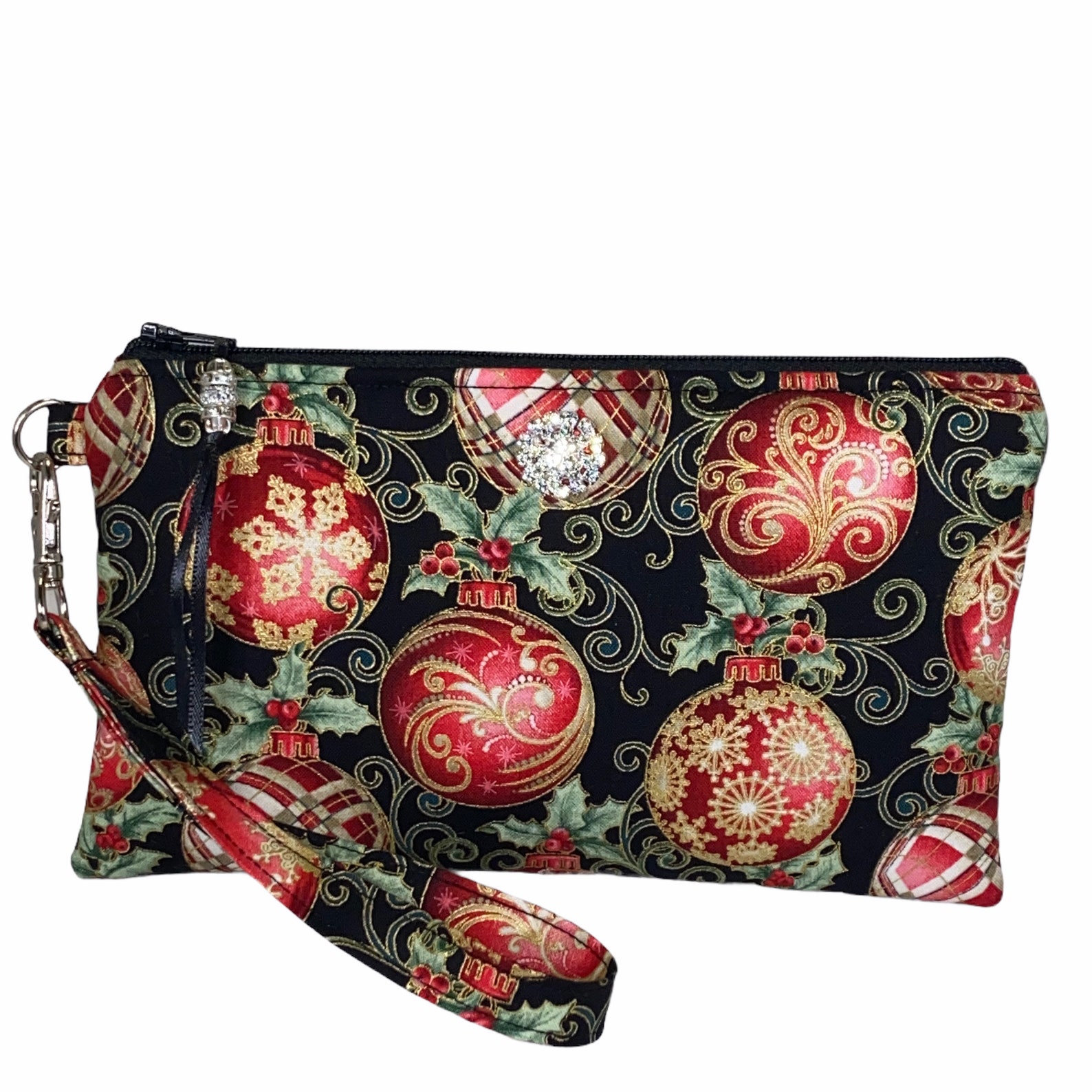 Christmas Ornaments Wristlet Purse Holiday Winter With Gold Etsy