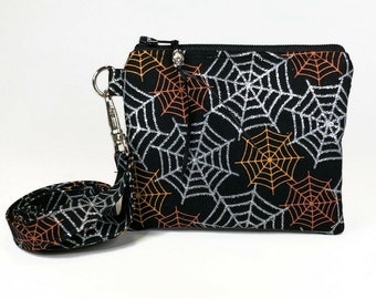 Spider Web Coin Purse, Halloween Coin Purse, Silver Glitter, Pouch, Mini Wallet, Change Purse, Neck Wallet, Optional Lanyard, Gift For Her