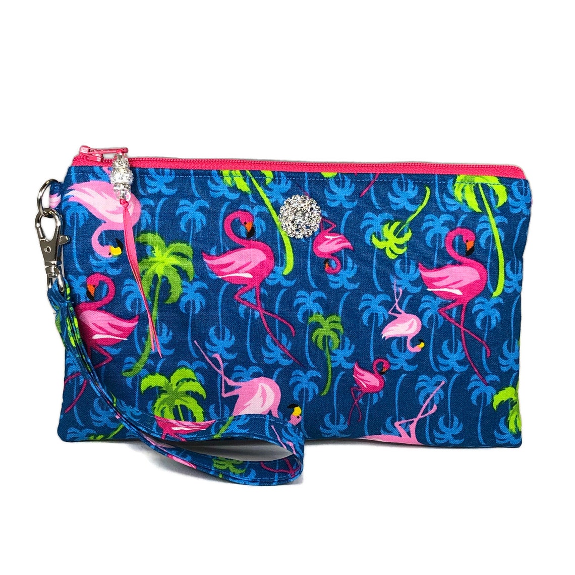 Pink Flamingo Wristlet Purse Beach Tropical Palm Tree Etsy