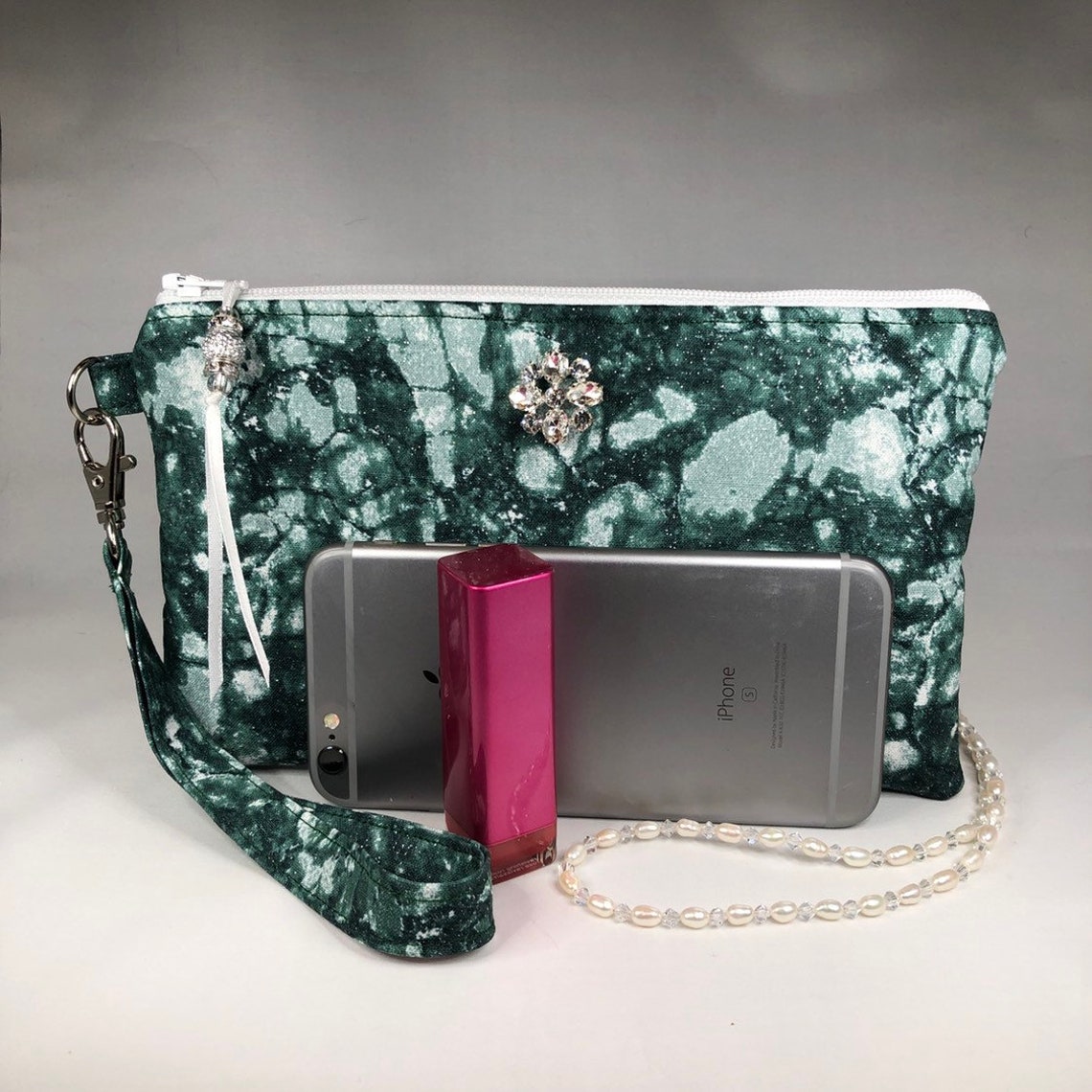 Hunter Green Wristlet Purse Silver Glitter Purse Clutch Etsy