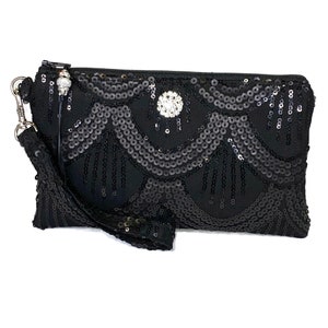 RKROUCO Evening Bag Satin Beaded Sequins Clutch Purse Party Wedding Purse-Black  : : Fashion