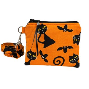 Halloween Coin Purse, Black Cat, Bats, Change Purse, Pouch, Mini Wallet, Neck Wallet, Optional Lanyard, Gift For Her