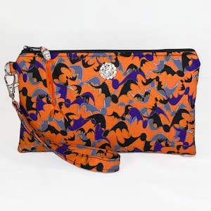 Halloween Wristlet Purse, Bats, Spooky, Rhinestone, Purse, Clutch, Phone Holder, Makeup Bag, Gift For Her, Friend, Daughter, Sister