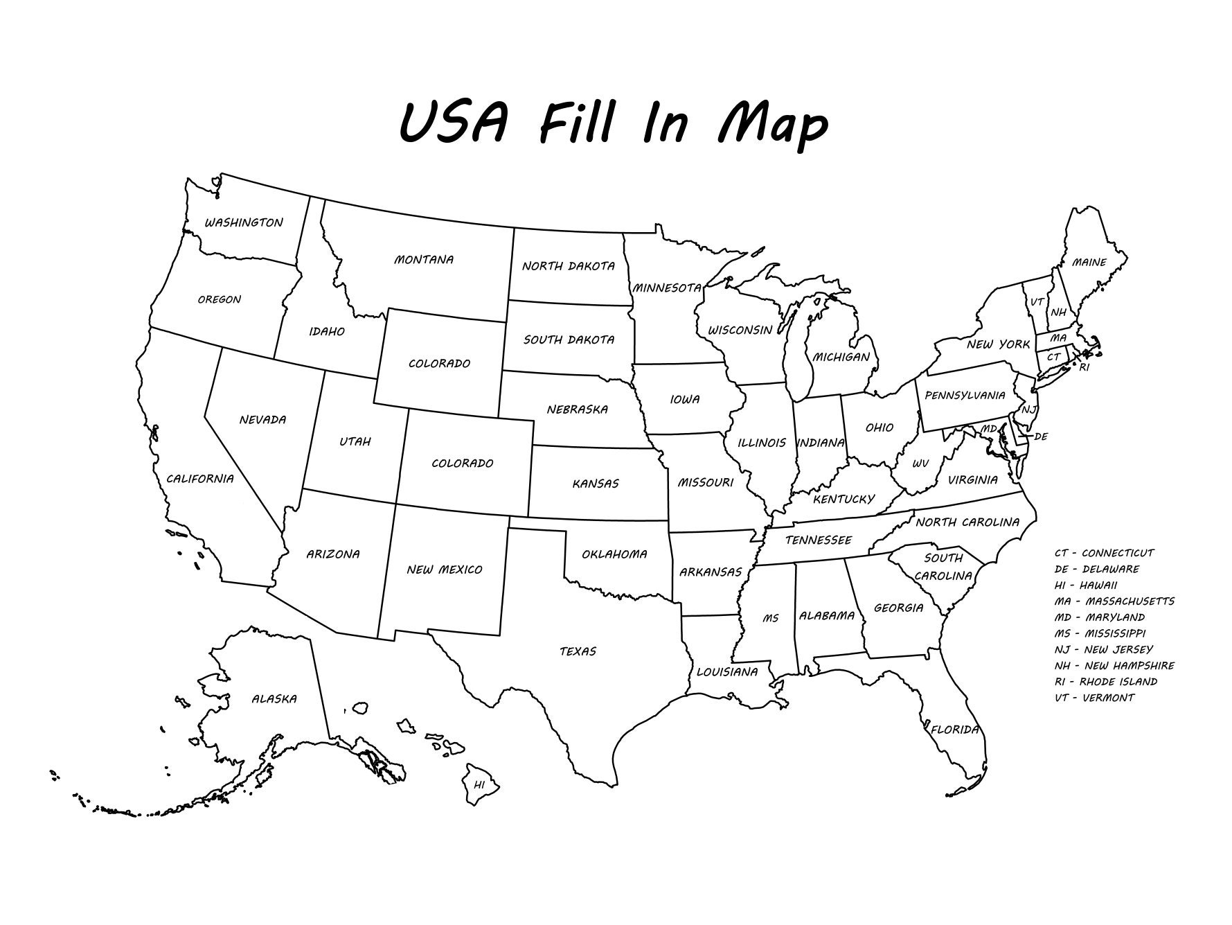 USA Fill In Map Digital Download Etsy