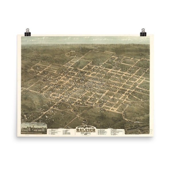 1872 Bird's Eye View of Raleigh, NC Poster