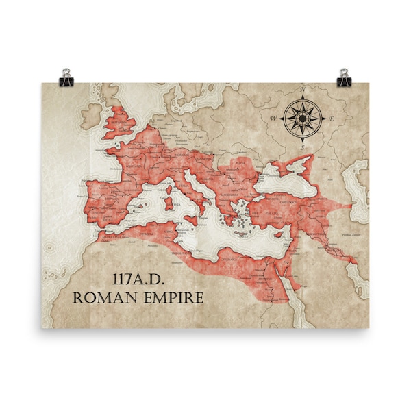 Roman Empire 117 AD Vintage Style Map Poster