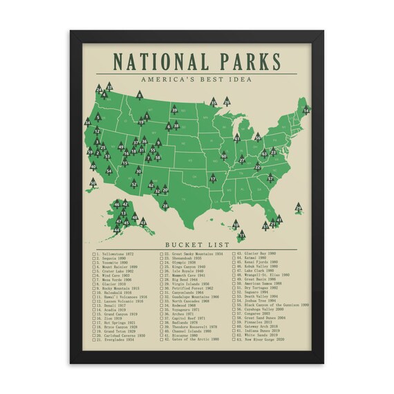 National Parks Map Poster National Park Map Checklist Poster All 63 Parks Map Art | Etsy Singapore