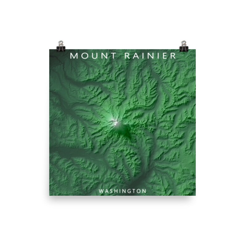 Washing Exaggerated Relief Map Poster Mount Rainier