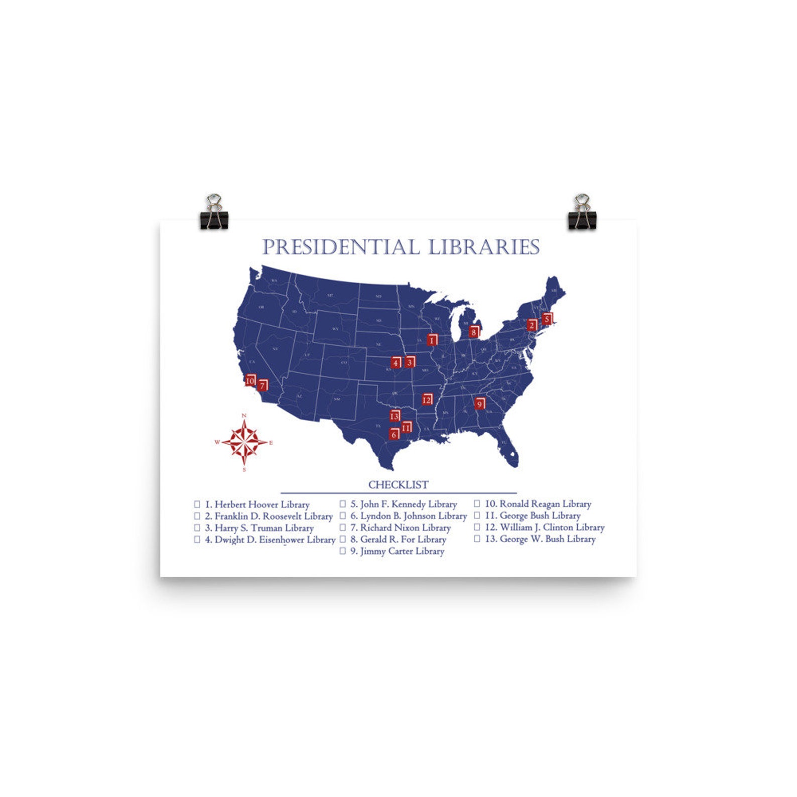 Presidential Libraries Checklist Poster - Etsy