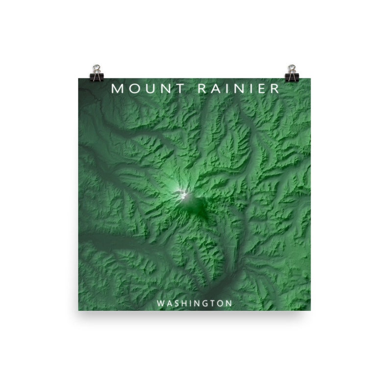 Washing Exaggerated Relief Map Poster Mount Rainier