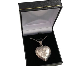 Große gestempelte 925 Sterling Silber Oversize Liebe Herz Anhänger Medaillon 18 "Halskette - Geschenkbox