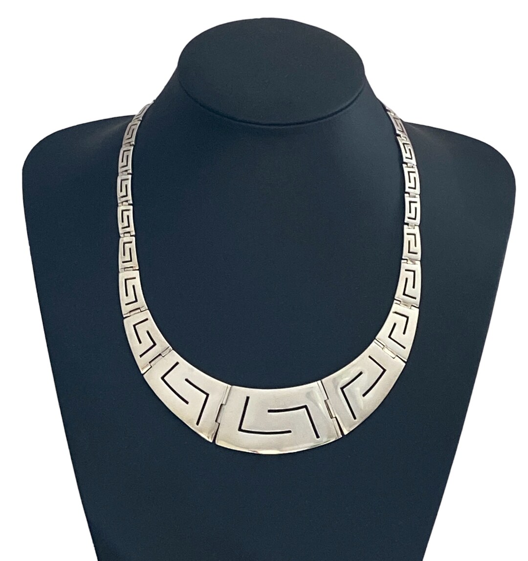 Stunning 925 Sterling Silver Greek Key 18 Graduating Chain Necklace ...