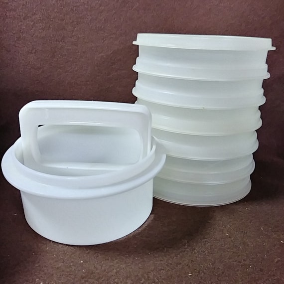 Vintage Tupperware Hamburger Press And 6 Storage Freezer Containers With Lid
