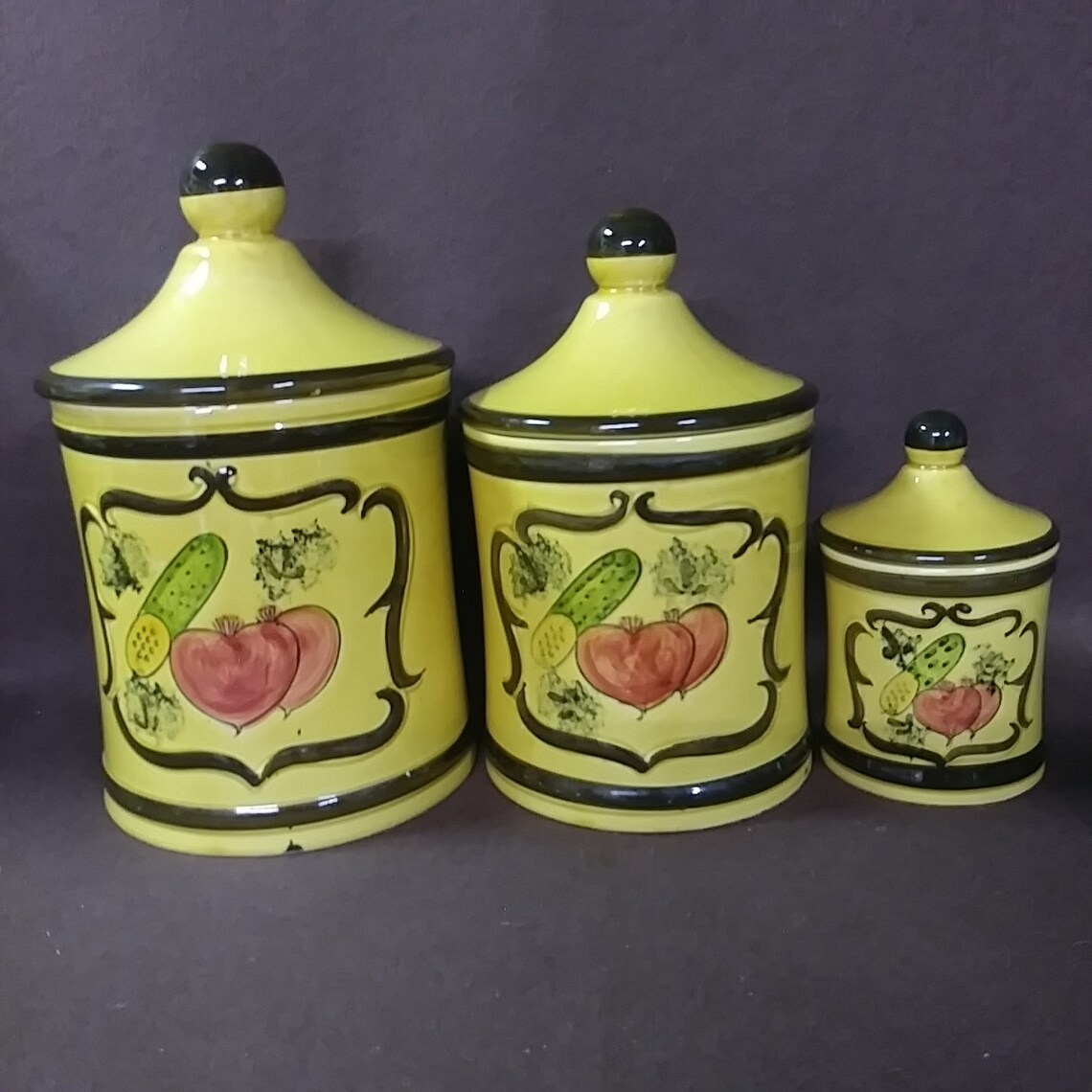 Farmhouse ceramic canisters. Set of 3. Hand painted design Etsy