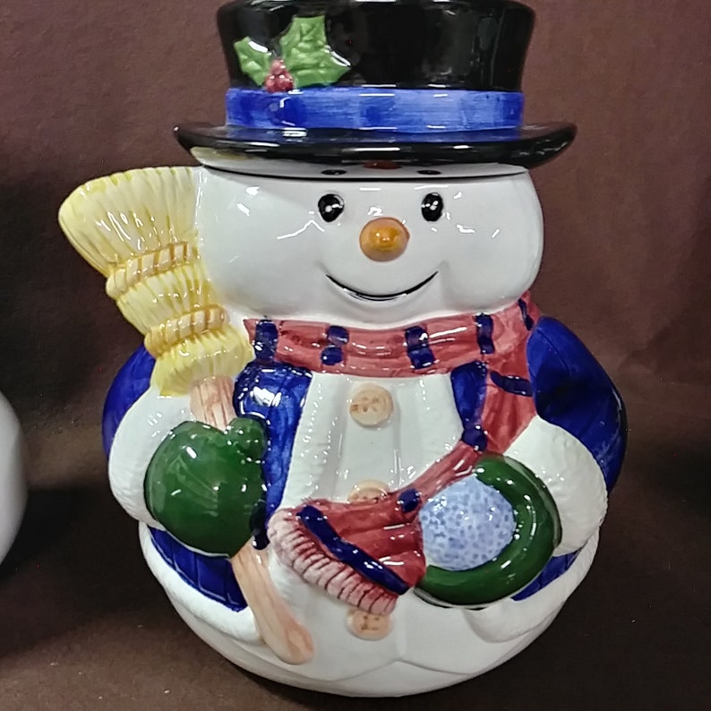Vintage ceramic Snowman cookie jar 2 to choose from. Hobby | Etsy