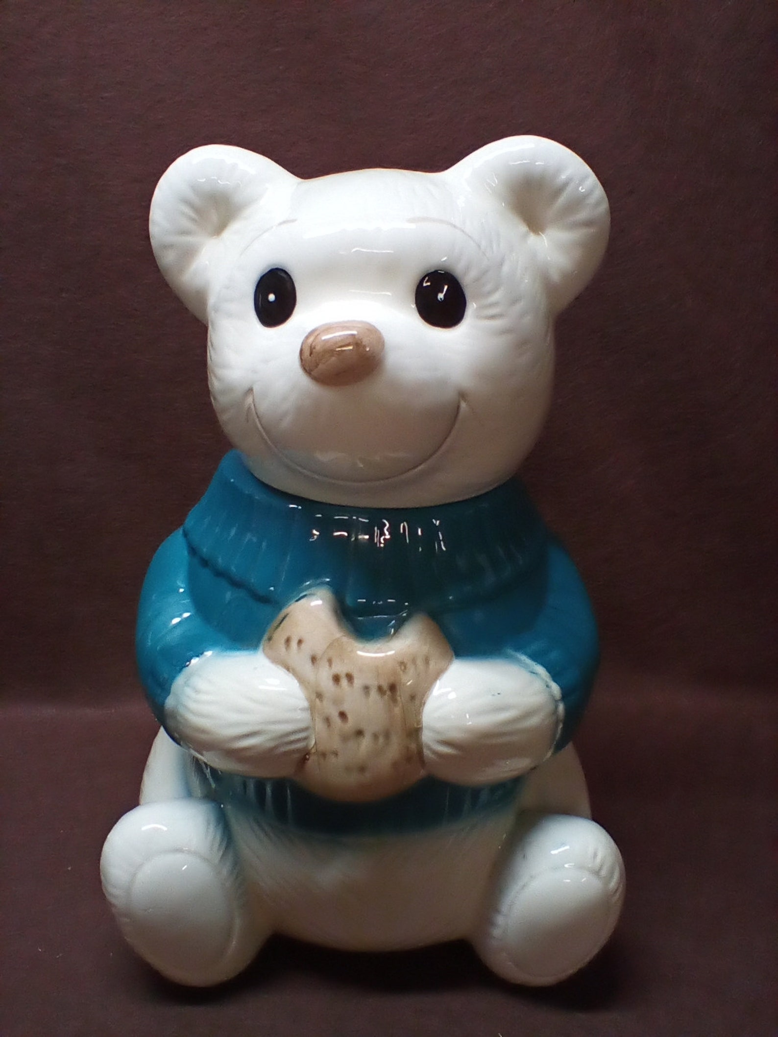 Vintage ceramic white bear cookie jar. | Etsy