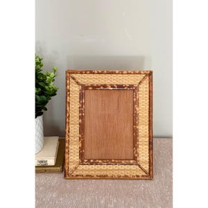 Vintage Tortoiseshell Bamboo Woven Rattan Picture Frame Boho Wicker Decor