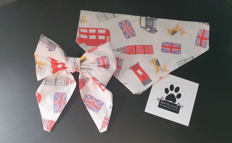 London sights Dog Cat collar accessories Sailor Bow Bandana Flower Bloom Elasticated Bow Adjustable Tie Handmade by BOW-Tiful by Kate