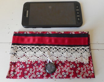 Red case for phone or glasses or kit or pouch for the handmade bag