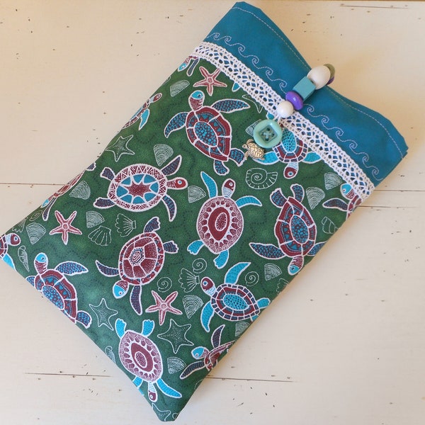 Large format book pouch in fabric turtle patterns Book cover Handmade cover