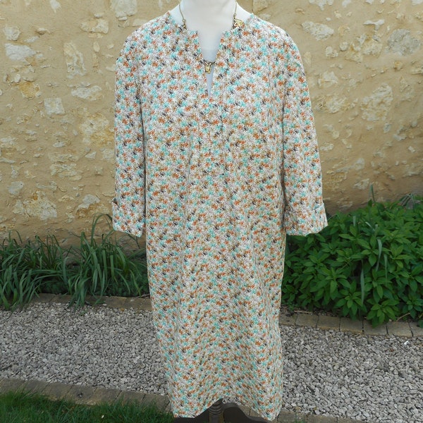 Robe tunique femme à fleurs  encolure tunisienne taille 42 fait main