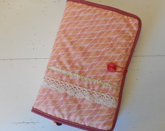 Funda de libro de tela naranja Funda protectora para libro de gran formato 15 cm x 24 cm Costura artesanal