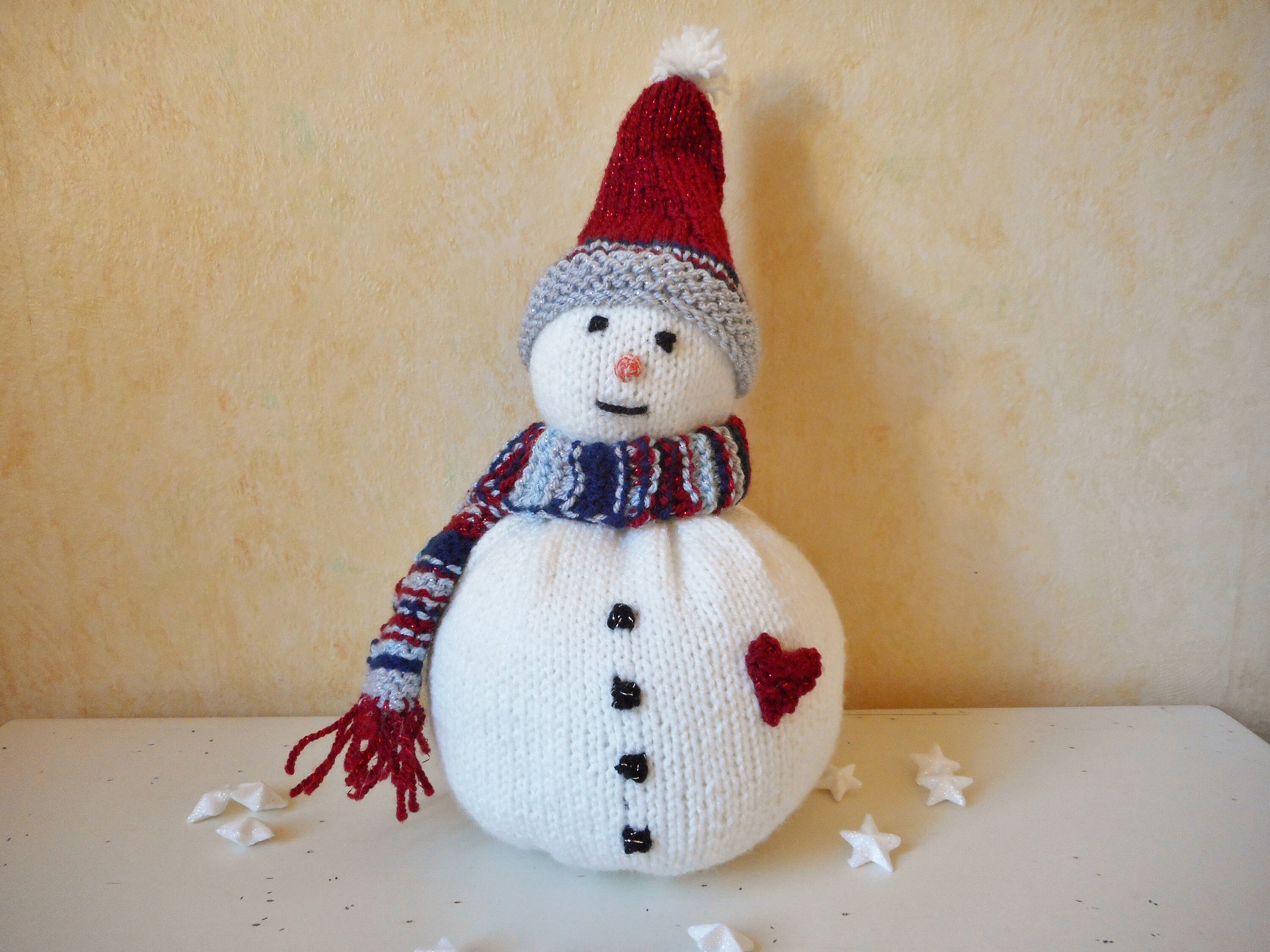 Déco Maison - Bonhomme de Neige en Tricot-Doudou Tricoté Main-Jouet Tricoté-Fait Main-Home Decor Kni