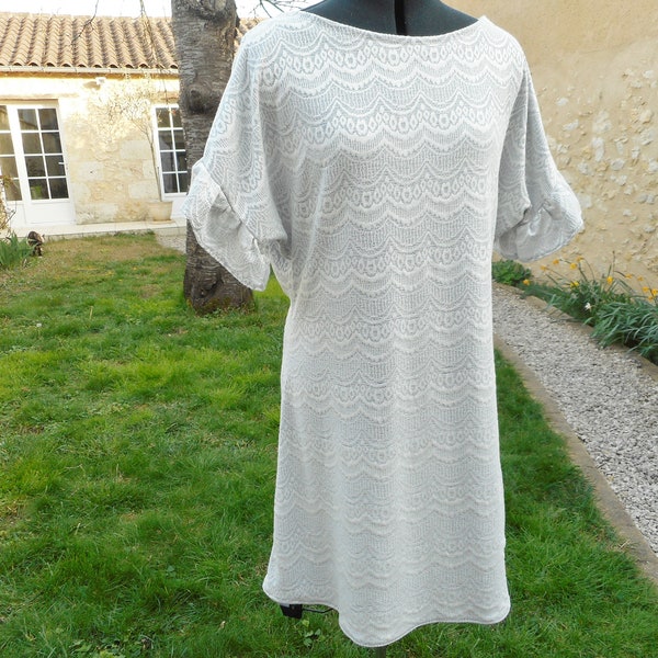 Robe femme printemps et été grise coton extensible taille 40 au 42 taille L ou robe infroissable ou robe ample fait main