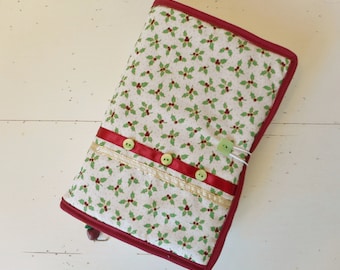 Funda protectora de tela verde y roja para libros grandes de 14 cm x 21 cm para amantes de los libros