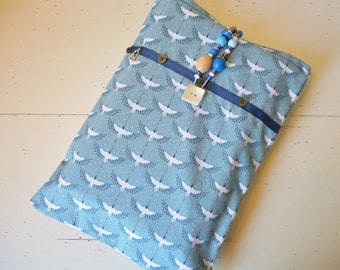 Very large format book pouch in blue fabric or blue book case or handmade book cover or birthday gift for mom or sister