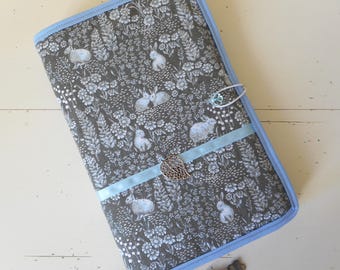 Funda de tela gris para libro de gran formato 15 cm x 24 cm Hecha a mano