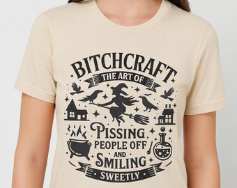 Bitchcraft Witch Silhouette T-Shirt, Funny Halloween Graphic Tee