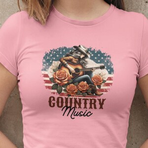 Country Music T-Shirt: Acoustic Guitar, Roses, American Flag