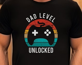 Dad Level Unlocked Black T-shirt, Gifts for Him, Video Dame, Gamer Gifts, Dad Gift