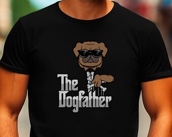 Hilarious Dogfather tee Pug parody with shades, bone strings and loads of laughs. Perfect gift for dog lovers and movie buffs!"