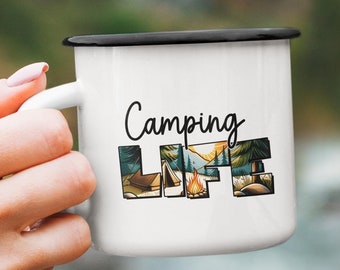Taza esmaltada Camping Life de 12 oz, taza de aventura duradera