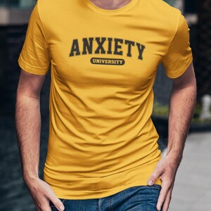 Anxiety Retro University T-Shirt, Funny Mental Health Tee, Hilarious Anxiety Apparel, Bold Humor Shirt, Offbeat College Gear