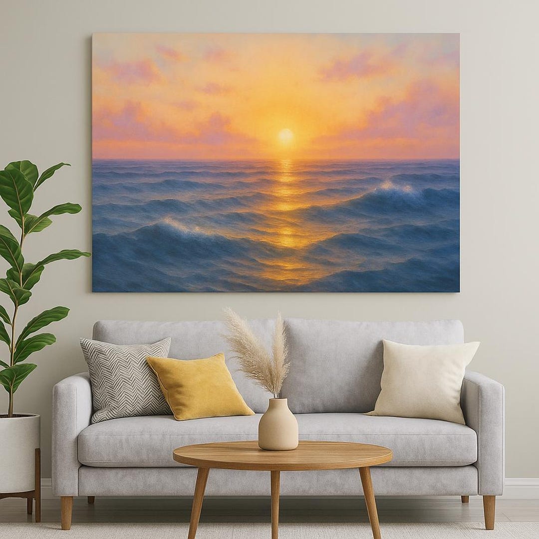 Ocean Sunset Canvas Wall Art, Calm Coastal Decor - Etsy