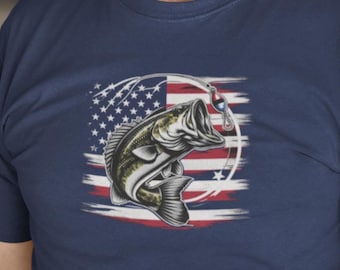 Bass Fishing American Flag T-Shirt: Patriotic Outdoorsman Tee