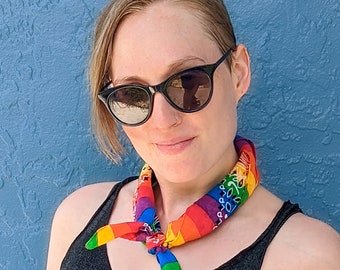 Rainbow Pride Striped Paisley Bandana Pocket Square-LGBTQ Scarf Headband Wristband Neck Tie