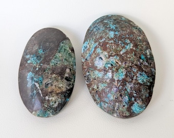 Chrysocolla Quartz Palm Stones - Communication Crystal - Calm Healing - Throat Chakra Bundle Set