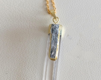 Bergkristall & Blauer Kyanit Halskette - Klarheit Schutz - Halschakra Schmuck