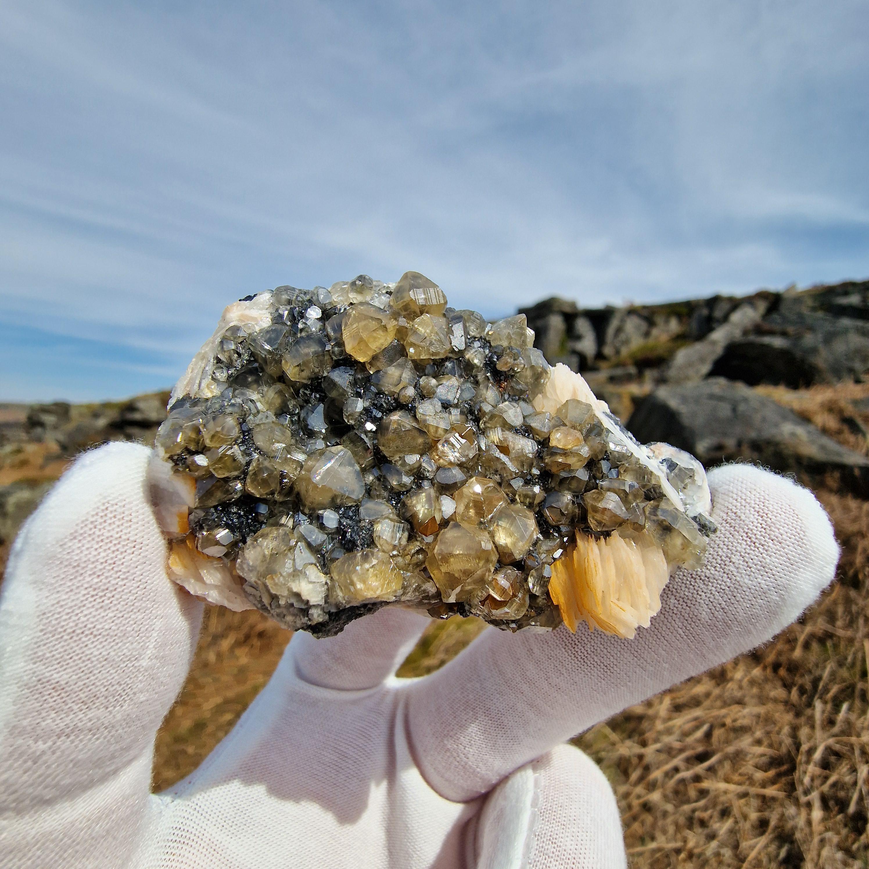 Cerussit, Baryt und Galena - Marokko Mineralien - Kristalle - Cerussit Mineral - Cerussit Kristall - Mineralien